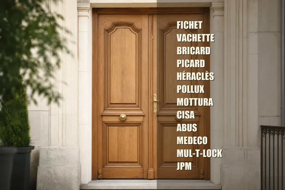 Porte double vantaux bois avec marques de serrurerie partenaires